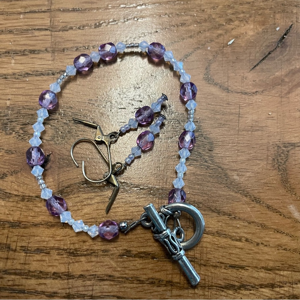 Dainty Purple Bracelet and Earrings Set